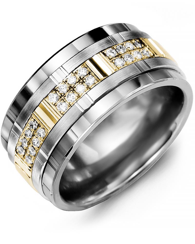 Men's & Women's Tungsten & White/Yellow Gold + 24 Lab Grown Diamonds 0.24ct Wedding Band