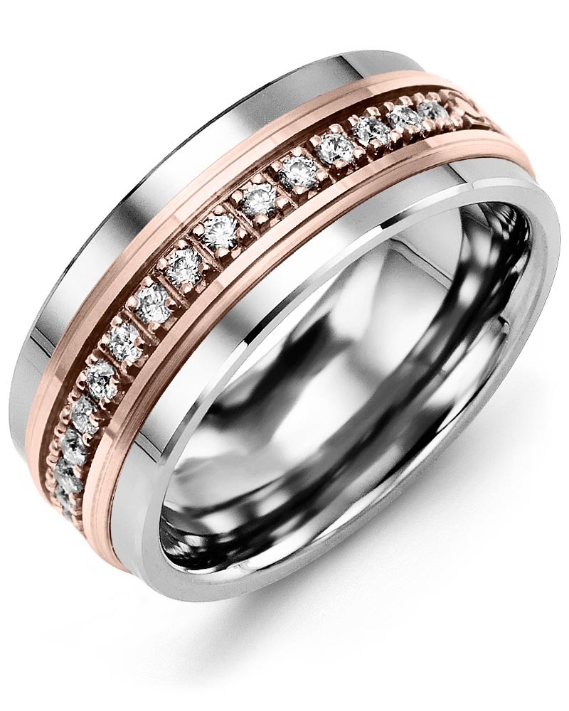 Men's & Women's Tungsten & Rose Gold + 17 Lab Grown Diamonds 0.34ct Wedding Band