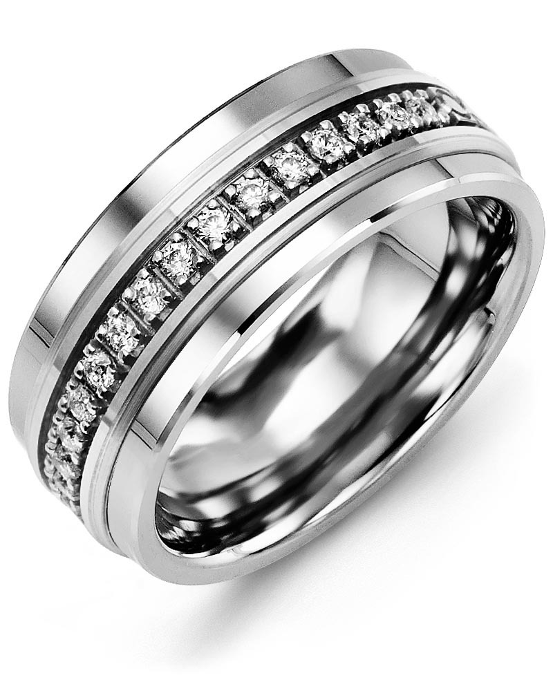 Men's & Women's Tungsten & White Gold + 17 Lab Grown Diamonds 0.34ct Wedding Band