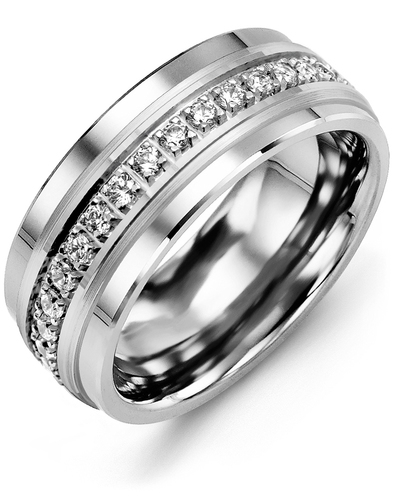 Men's & Women's Tungsten & White Gold + 17 Lab Grown Diamonds 0.51ct Wedding Band