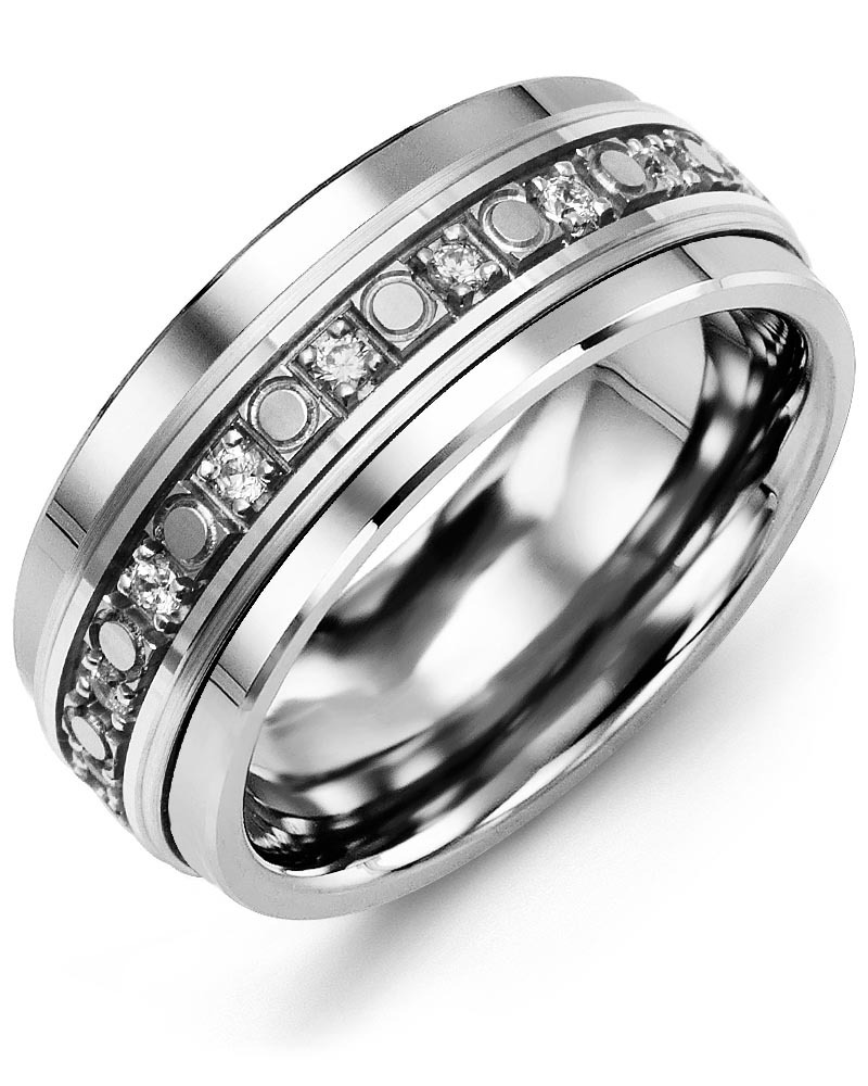 Men's & Women's Tungsten & White Gold + 18 Lab Grown Diamonds 0.36ct Wedding Band