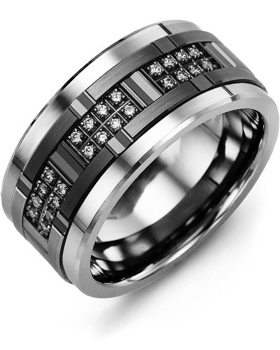 Men's & Women's Tungsten & Black Gold + 24 Lab Grown Diamonds 0.24ct Wedding Band