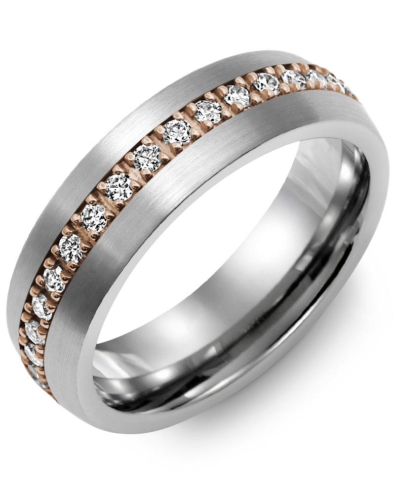 Men's & Women's Brush Tungsten & Rose Gold + 37 Lab Grown Diamonds 0.74ct Wedding Band Men's & Women's Brush Tungsten & Rose Gold + 37 Lab Grown Diamonds 0.74ct Wedding Band