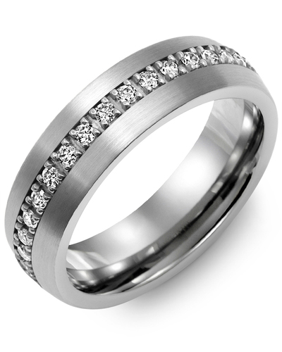 Men's & Women's Brush Tungsten & White Gold + 37 Lab Grown Diamonds 0.74ct Wedding Band