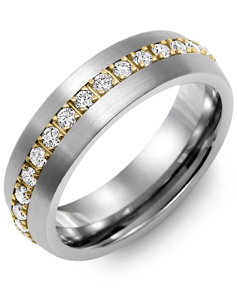 Men's & Women's Brush Tungsten & Yellow Gold + 35 Lab Grown Diamonds 1.05ct Wedding Band