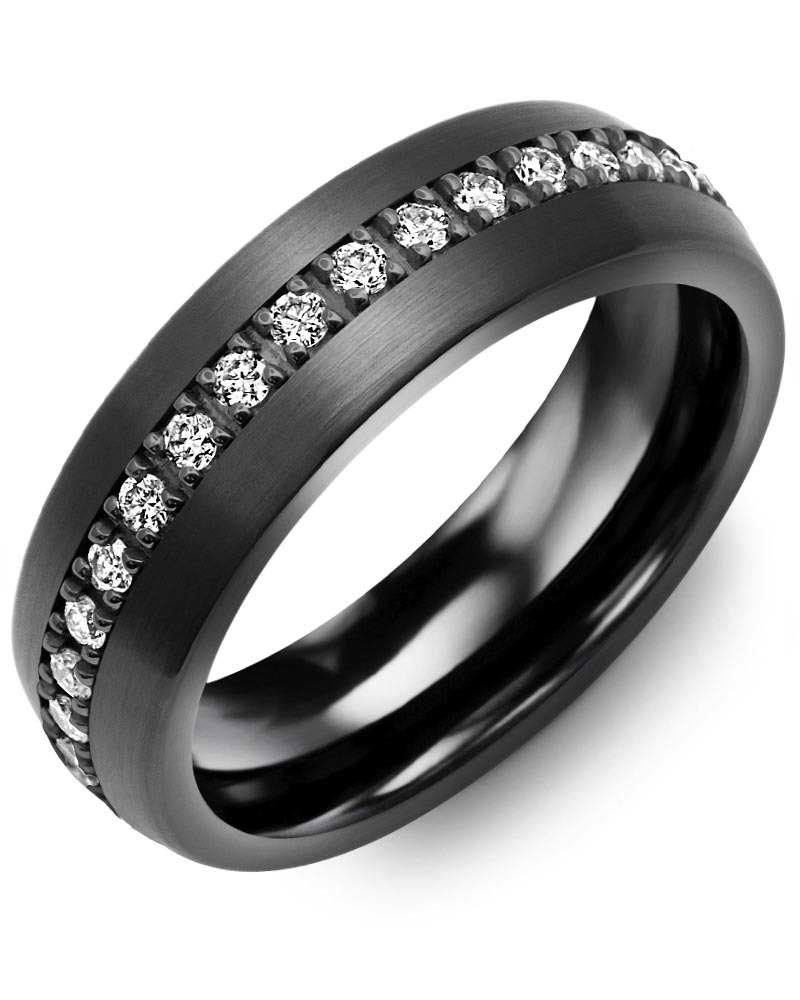 Men's & Women's Brush Black Ceramic & Black Gold + 37 Lab Grown Diamonds 0.74ct Wedding Band