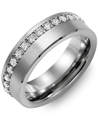 Men's & Women's Brush Tungsten & White Gold + 35 Lab Grown Diamonds 1.05ct Wedding Band