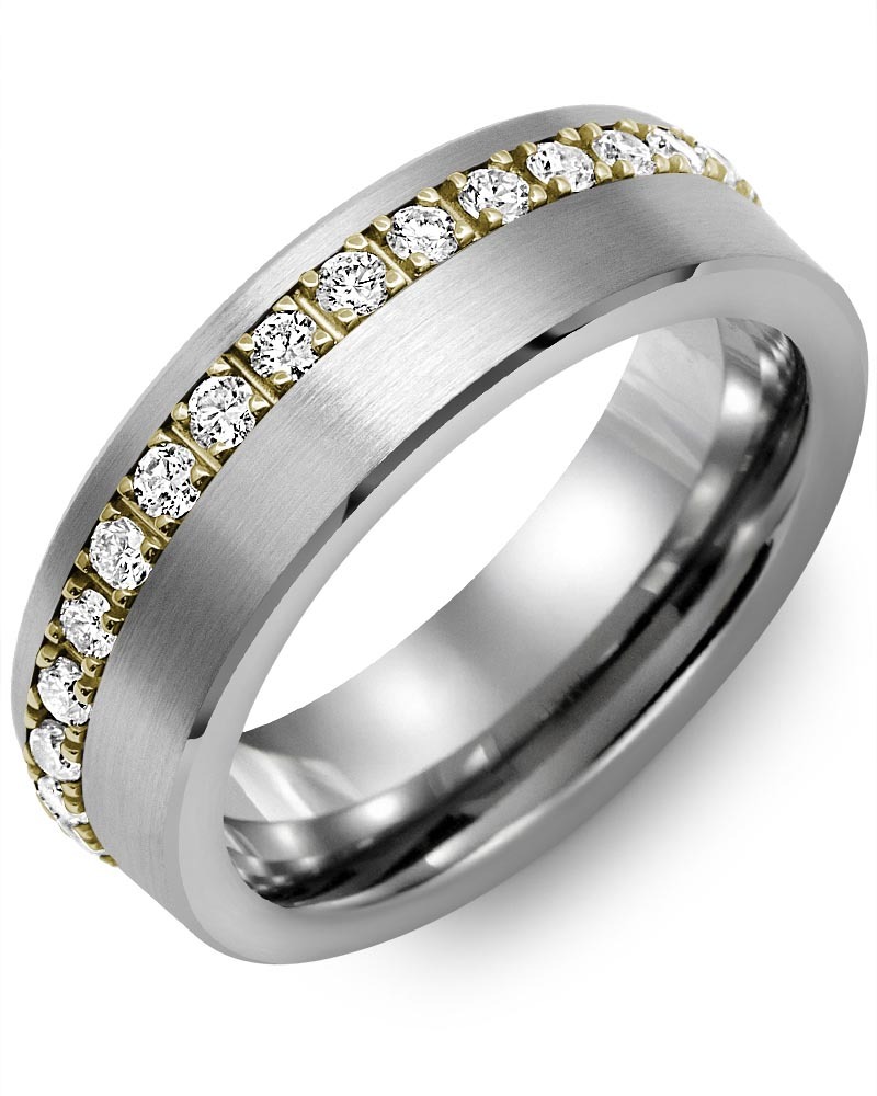 Men's & Women's Brush Tungsten & Yellow Gold + 35 Lab Grown Diamonds 1.05ct Wedding Band