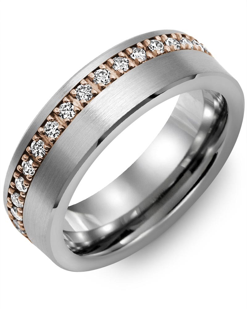 Men's & Women's Brush Tungsten & Rose Gold + 37 Lab Grown Diamonds 0.74ct Wedding Band
