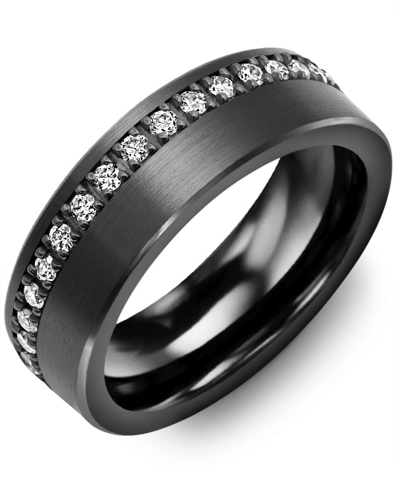 Men's & Women's Brush Black Ceramic & Black Gold + 37 Lab Grown Diamonds 0.74ct Wedding Band