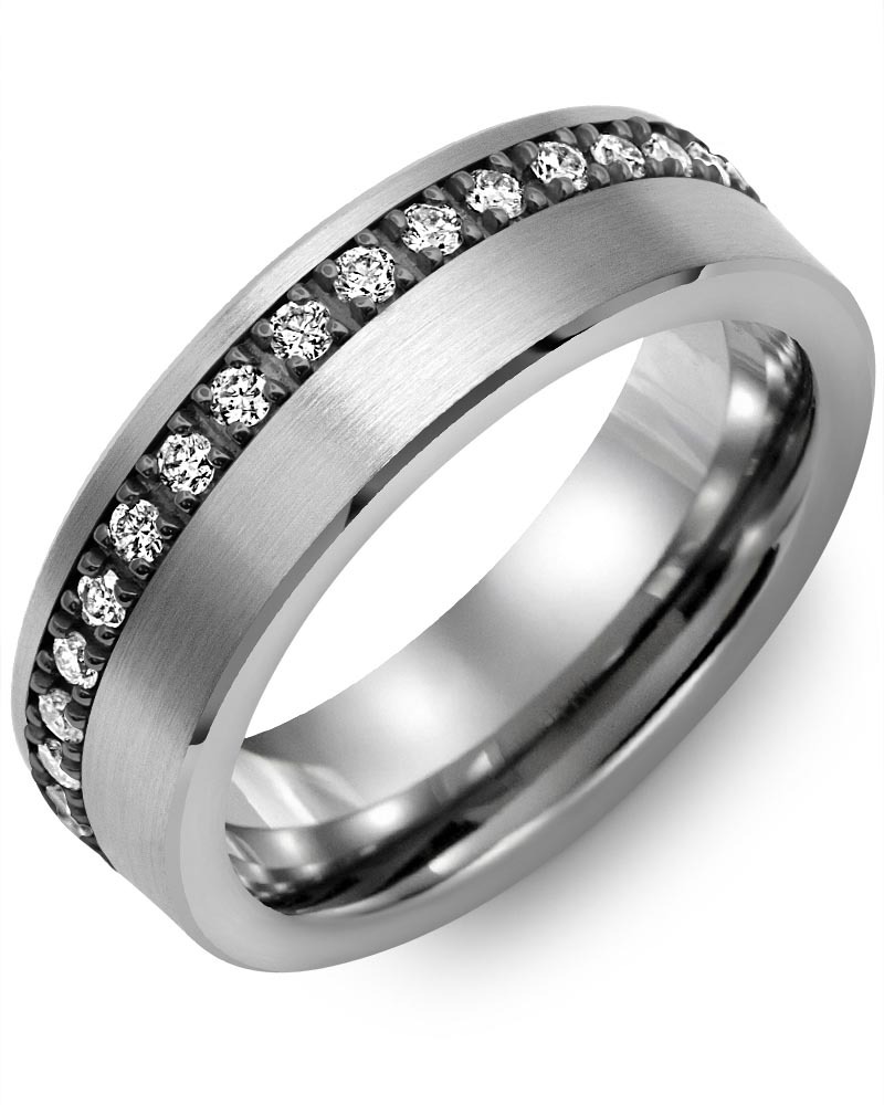 Men's & Women's Brush Tungsten & Black Gold + 37 Lab Grown Diamonds 0.74ct Wedding Band from MADANI Rings. Wedding bands, fashion rings, promise rings, made of Tungsten, Ceramic, Cobalt, and Gold. View the collection at madanirings.com