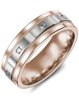 Men's & Women's Rose Gold & White Gold + 8 Lab Grown Diamonds 0.16ct Wedding Band