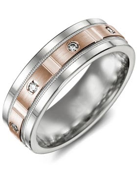 Men's & Women's White Gold & Rose Gold + 8 Lab Grown Diamonds 0.16ct Wedding Band