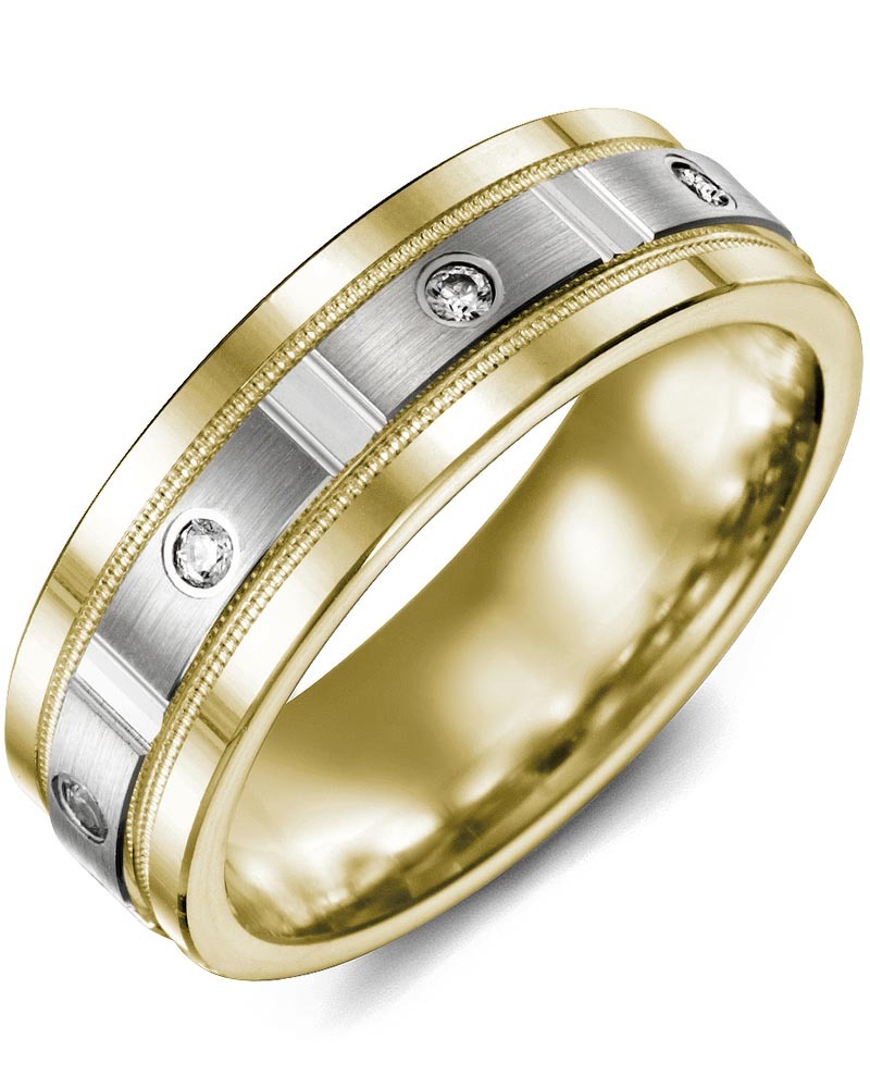 Men's & Women's Yellow Gold & White Gold + 8 Lab Grown Diamonds 0.16ct Wedding Band