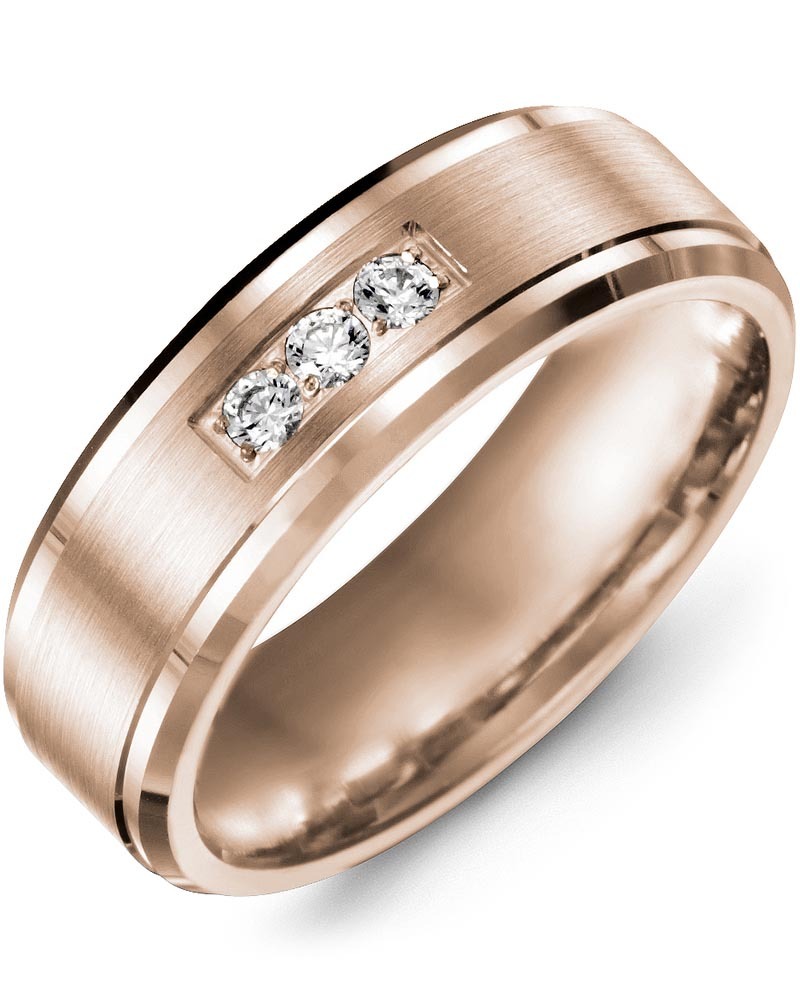Men's & Women's Rose Gold + 3 Lab Grown Diamonds 0.15ct Wedding Band