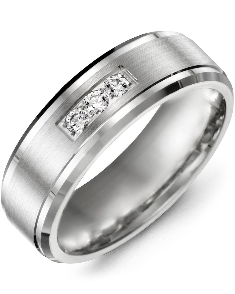 Men's & Women's White Gold + 3 Lab Grown Diamonds 0.15ct Wedding Band