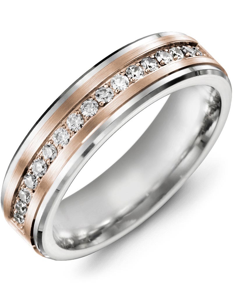 Men's & Women's White Gold & Rose Gold + 17 Lab Grown Diamonds 0.34ct Wedding Band
