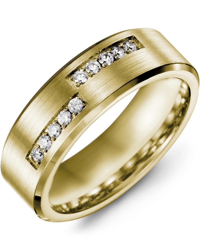Men's & Women's Yellow Gold + 10 Lab Grown Diamonds 0.20ct Wedding Band from MADANI Rings. Wedding bands, fashion rings, promise rings, made of Tungsten, Ceramic, Cobalt, and Gold. View the collection at madanirings.com