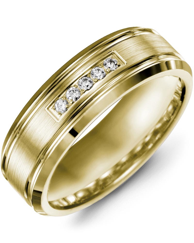 Men's & Women's Yellow Gold + 5 Lab Grown Diamonds 0.10ct Wedding Band