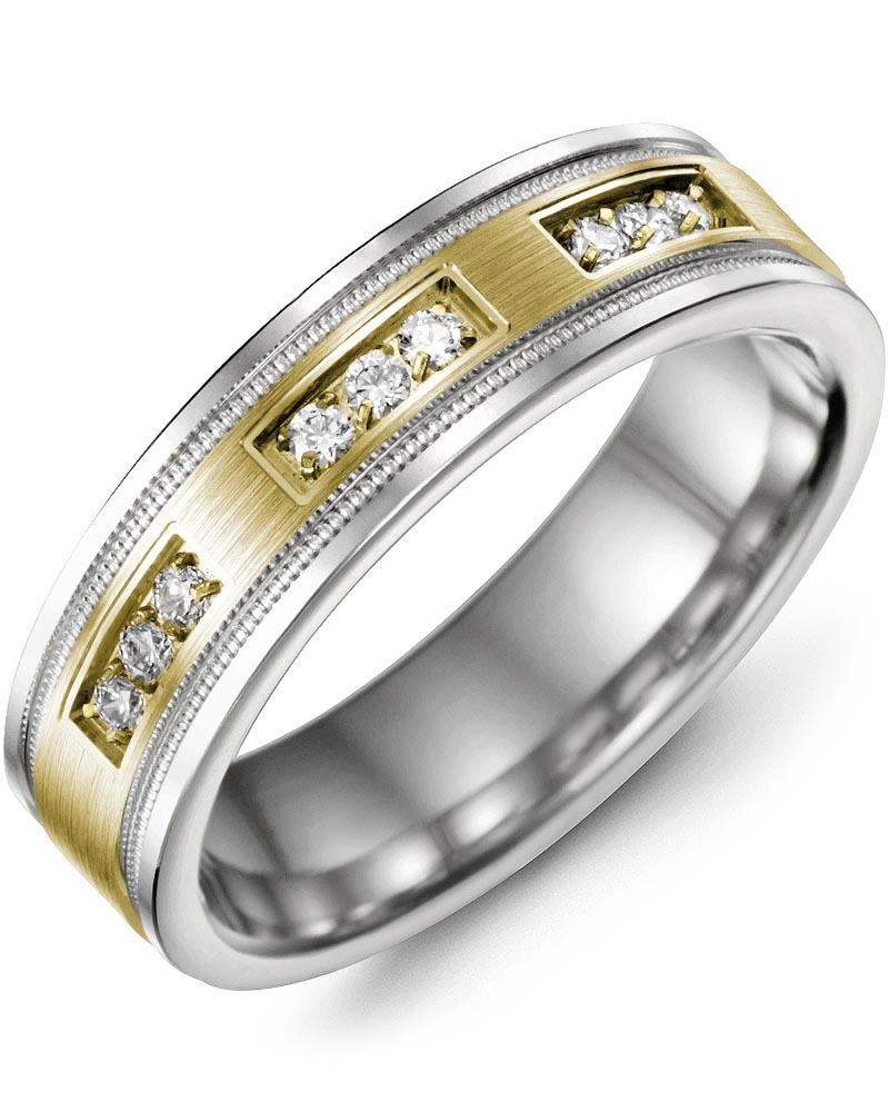 Men's & Women's White Gold & Yellow Gold + 9 Lab Grown Diamonds 0.18ct Wedding Band