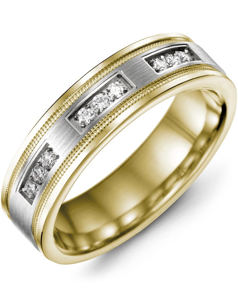 Men's & Women's Yellow Gold & White Gold + 9 Lab Grown Diamonds 0.18ct Wedding Band