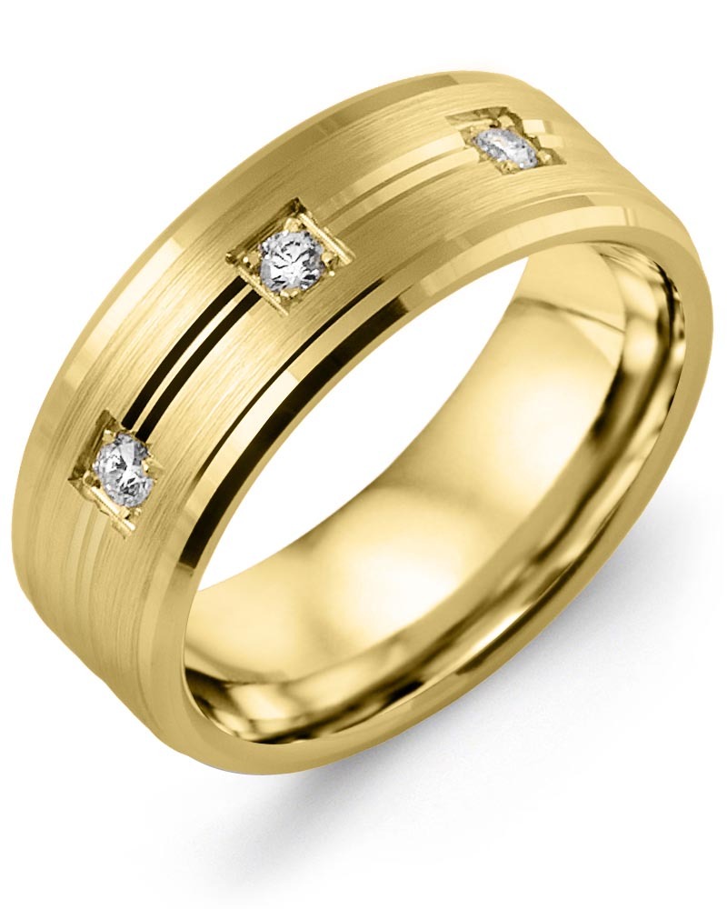 Men's & Women's Yellow Gold + 3 Lab Grown Diamonds 0.15ct Wedding Band