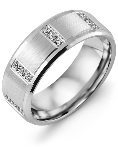 Men's & Women's Sterling Silver + 12 Lab Grown Diamonds 0.12ct Wedding Band