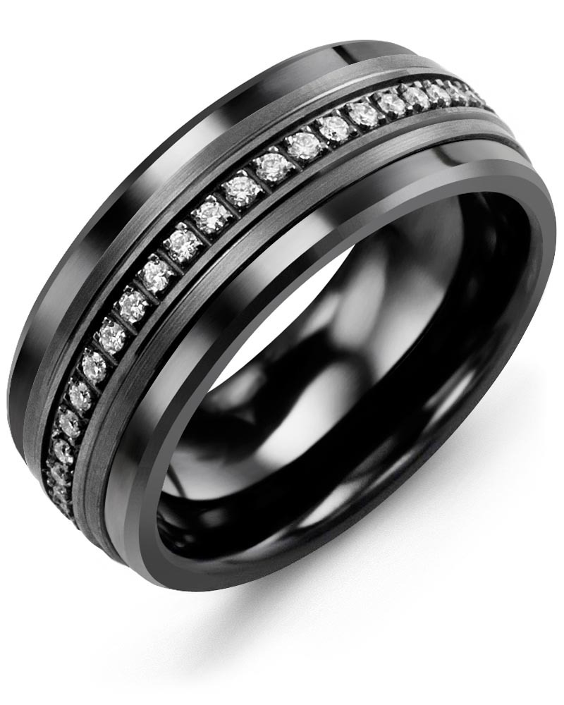 Men's & Women's Black Ceramic & Black Gold + 21 Lab Grown Diamonds 0.21ct Wedding Band