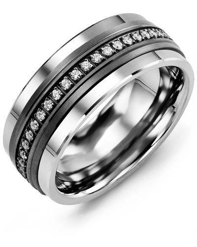 Men's & Women's Tungsten & Black Gold + 21 Lab Grown Diamonds 0.21ct Wedding Band
