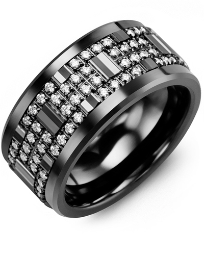 Men's & Women's Black Ceramic & Black Gold + 56 Lab Grown Diamonds 0.56ct Wedding Band