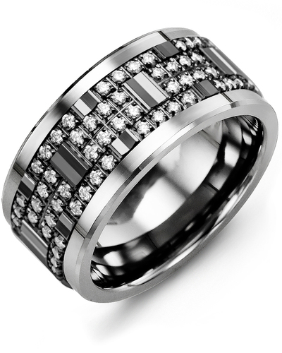 Men's Black Wide Accents Lab Diamond Wedding Band