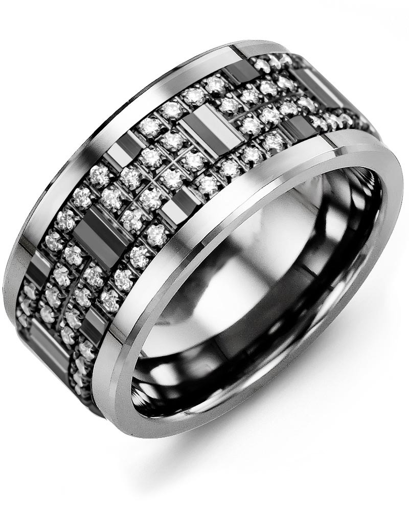 Men's & Women's Tungsten & Black Gold + 56 Lab Grown Diamonds 0.56ct Wedding Band