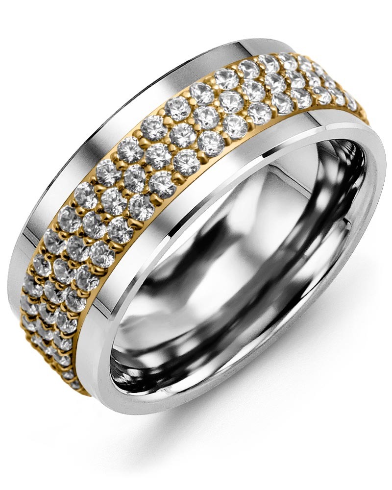 Men's & Women's Tungsten & Yellow Gold + 120 Lab Grown Diamonds 2.40ct Wedding Band