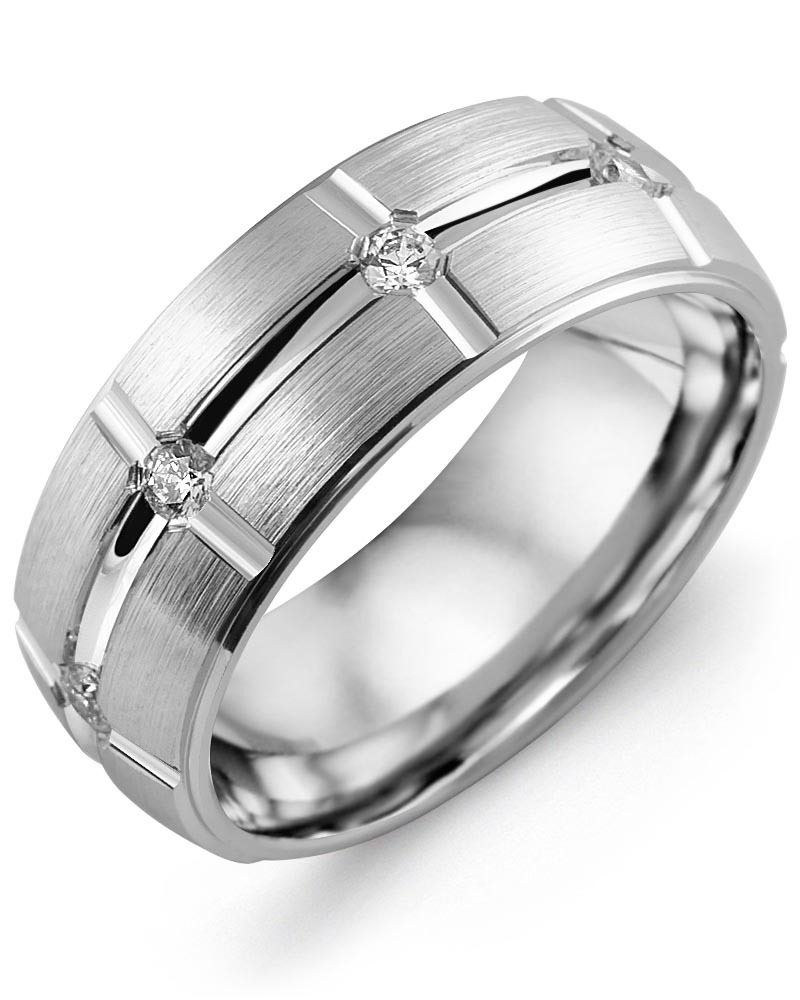 Men's & Women's Sterling Silver + 8 Lab Grown Diamonds 0.40ct Wedding Band from MADANI Rings. Wedding bands, fashion rings, promise rings, made of Tungsten, Ceramic, Cobalt, and Gold. View the collection at madanirings.com