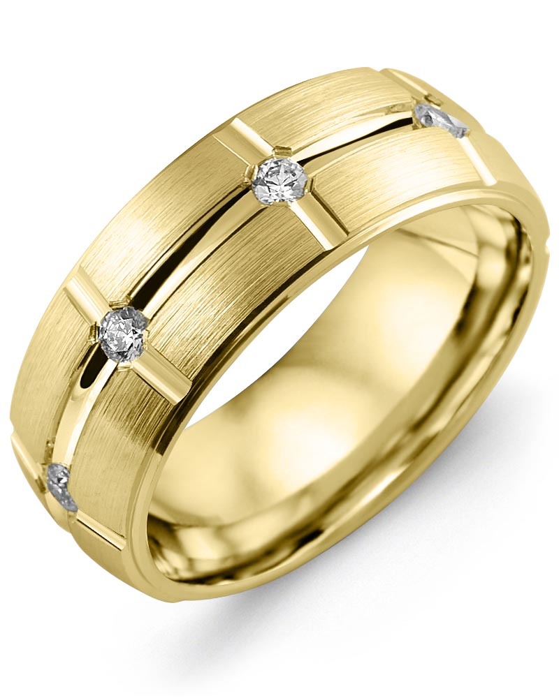 Men's & Women's Yellow Gold + 8 Lab Grown Diamonds 0.40ct Wedding Band