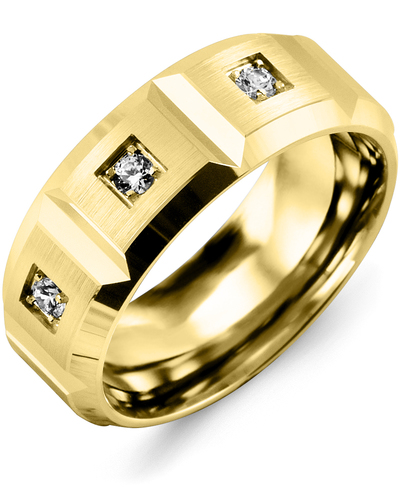 Men's & Women's Yellow Gold + 3 Lab Grown Diamonds 0.15ct Wedding Band