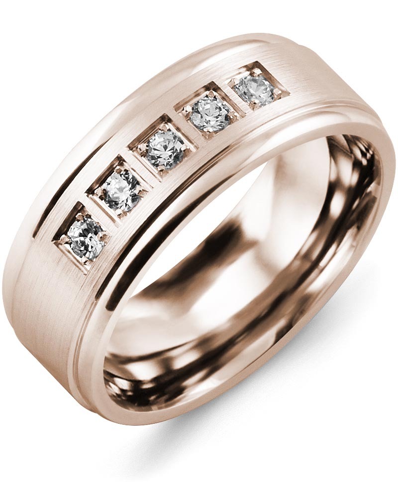 Men's & Women's Rose Gold + 3 Lab Grown Diamonds 0.15ct Wedding Band
