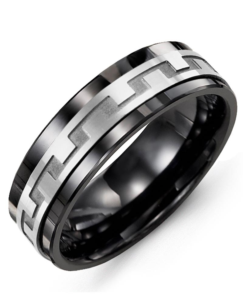 Men's & Women's Black Ceramic & White Gold Wedding Band