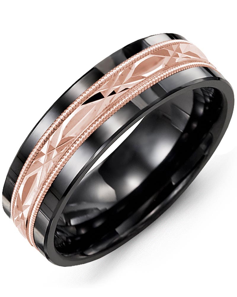 Men's & Women's Black Ceramic & Rose Gold Wedding Band