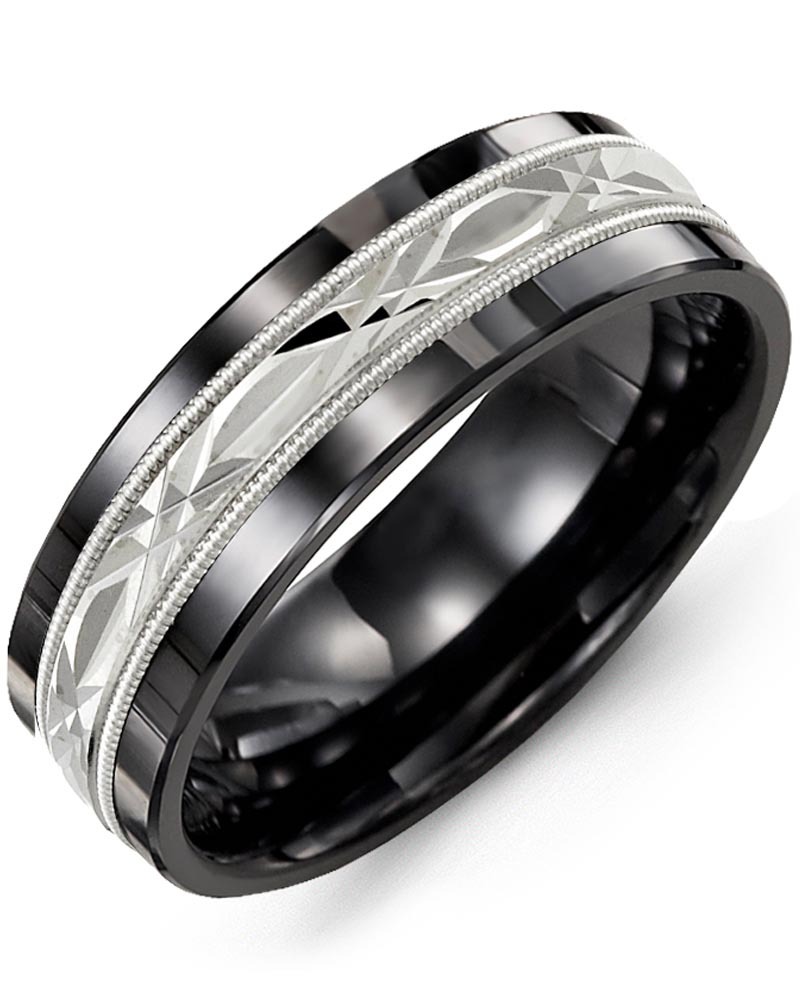Men's & Women's Black Ceramic & White Gold Wedding Band