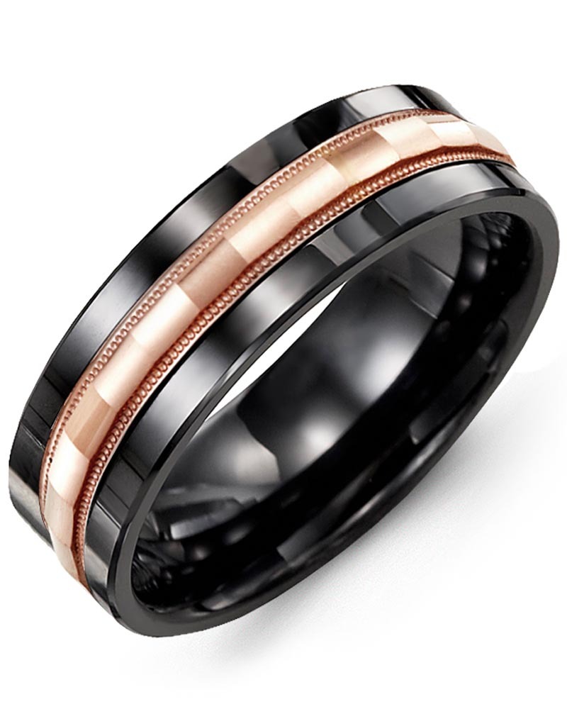 Men's & Women's Black Ceramic & Rose Gold Wedding Band