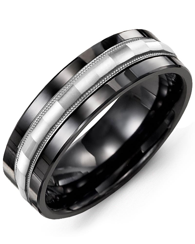 Men's & Women's Black Ceramic & White Gold Wedding Band