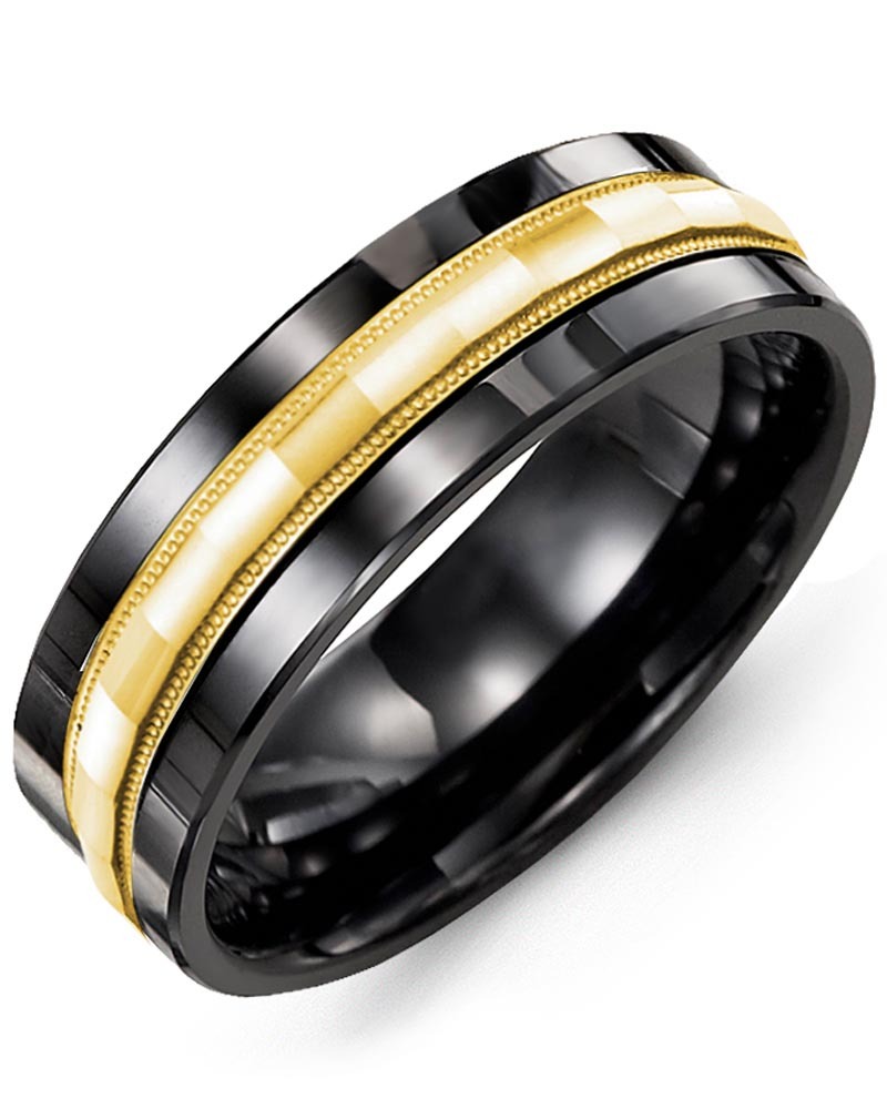 Men's & Women's Black Ceramic & Yellow Gold Wedding Band