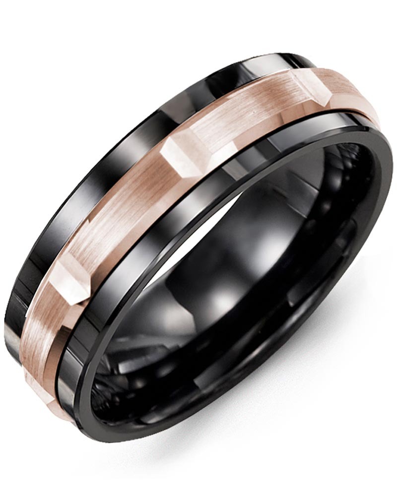 Men's & Women's Black Ceramic & Rose Gold Wedding Band