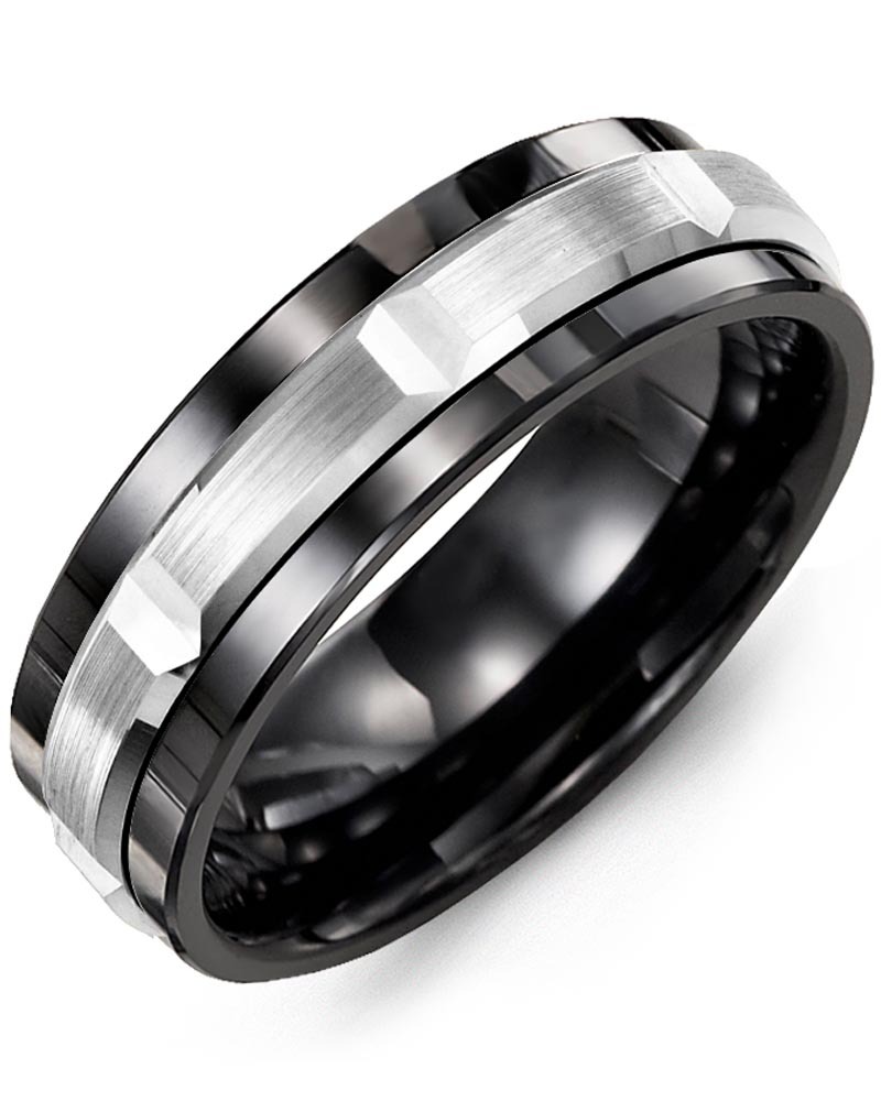 Men's & Women's Black Ceramic & White Gold Wedding Band