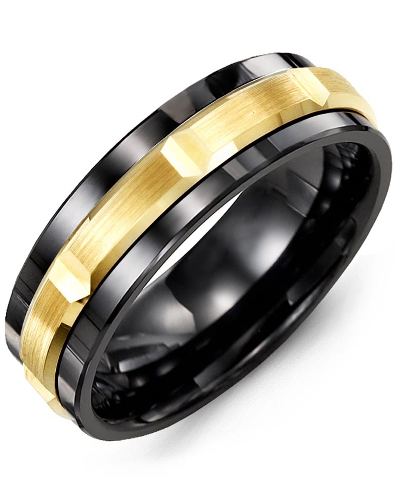 Men's & Women's Black Ceramic & Yellow Gold Wedding Band