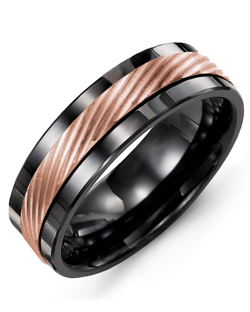 Men's & Women's Black Ceramic & Rose Gold Wedding Band