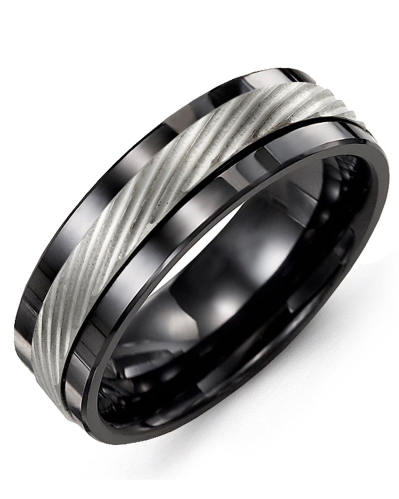 Men's & Women's Black Ceramic & White Gold Wedding Band