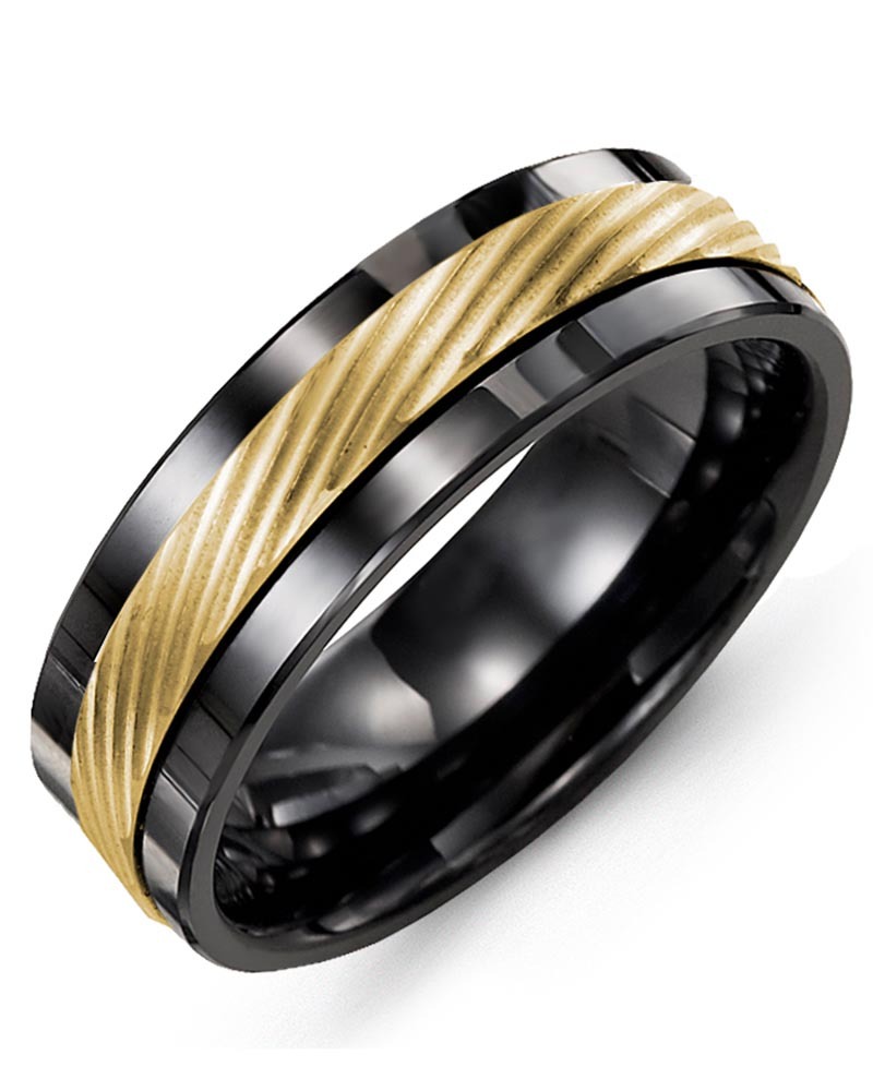 Men's & Women's Black Ceramic & Yellow Gold Wedding Band