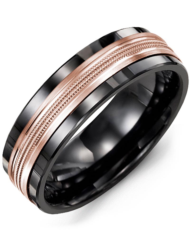 Men's & Women's Black Ceramic & Rose Gold Wedding Band